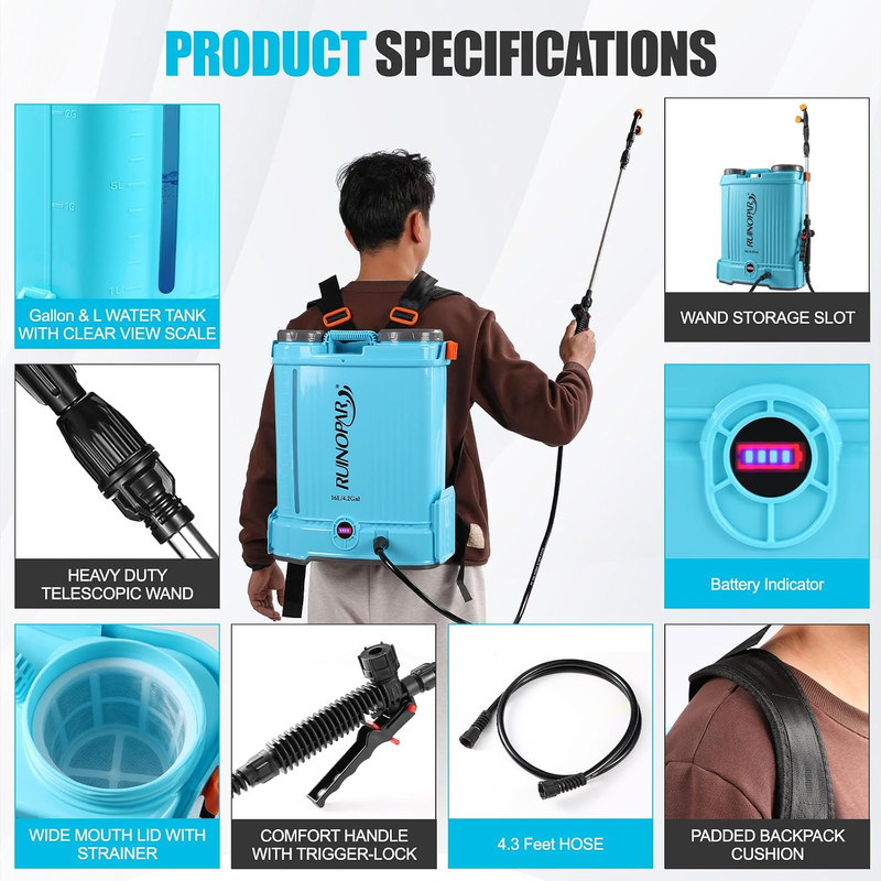 4 Gallon Battery Powered Backpack Sprayer with Auto-Mixing, Dual 21V 2.6Ah Batte gallery