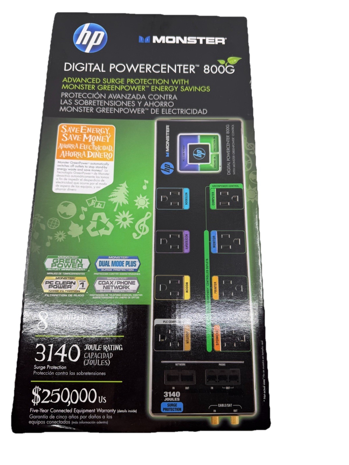 HP Monster Digital PowerCenter 800G Surge Protector NIB 3140 Joules GreenPower gallery