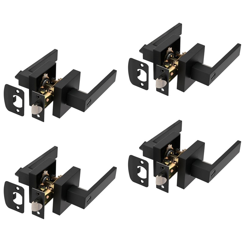 4x Universal Matte Black Square Door Lever Handle Privacy Passage Interior Lock gallery
