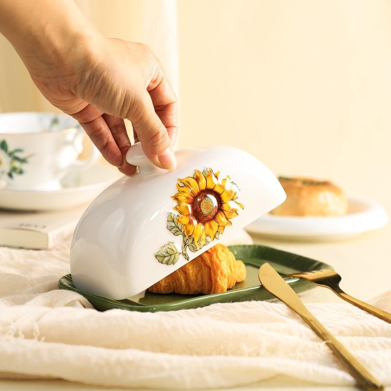 Charming Embossed Sunflower Butter Dish with Lid - Perfect for Everyday Use gallery