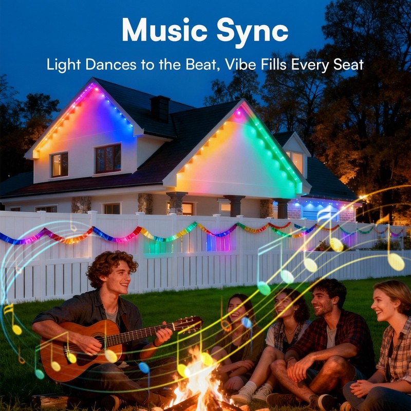 100ft Permanent Outdoor Lights,RGB Eaves Lights with App Control Remote,DIY IP67 gallery