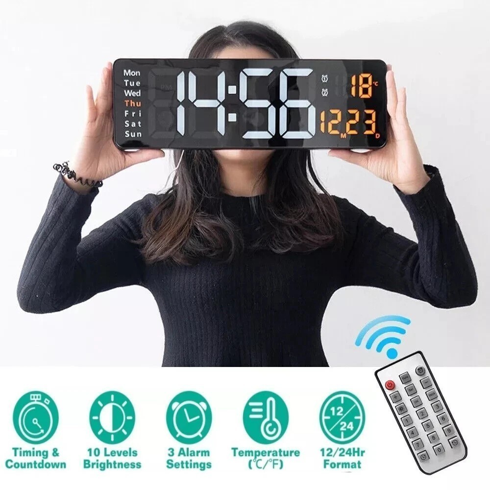16" Large Digital Wall Clock with Remote, Large Display LED Wall Clock Timer USA gallery