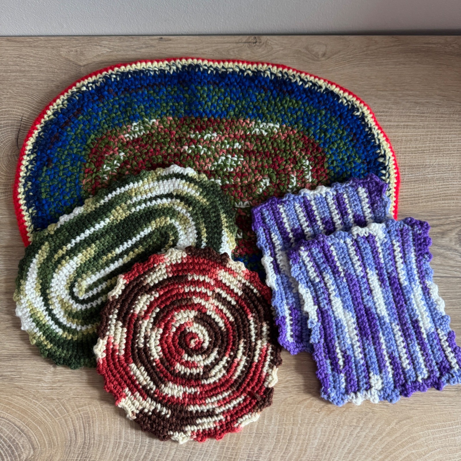 Handmade Crochet Place Mat Coasters Pot Holders Set gallery
