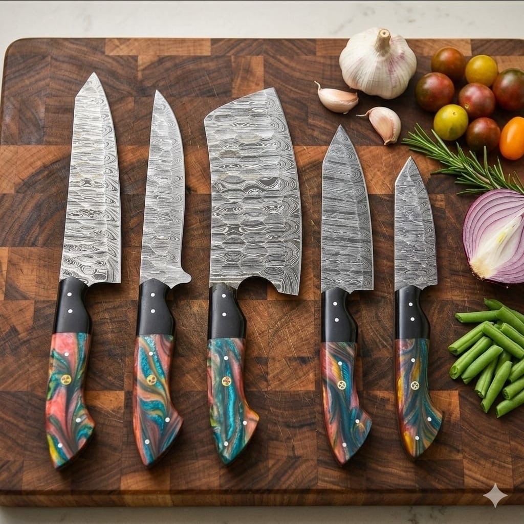 Handmade HAND FORGED DAMASCUS STEEL CHEF KNIFE Set Kitchen Knives Set gallery
