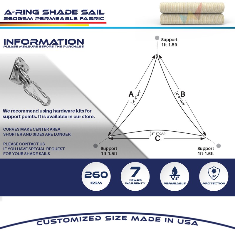 25/26/27ft Beige Equilateral Triangle Outdoor Steel Cable Sun Shade Sail 260GSM gallery