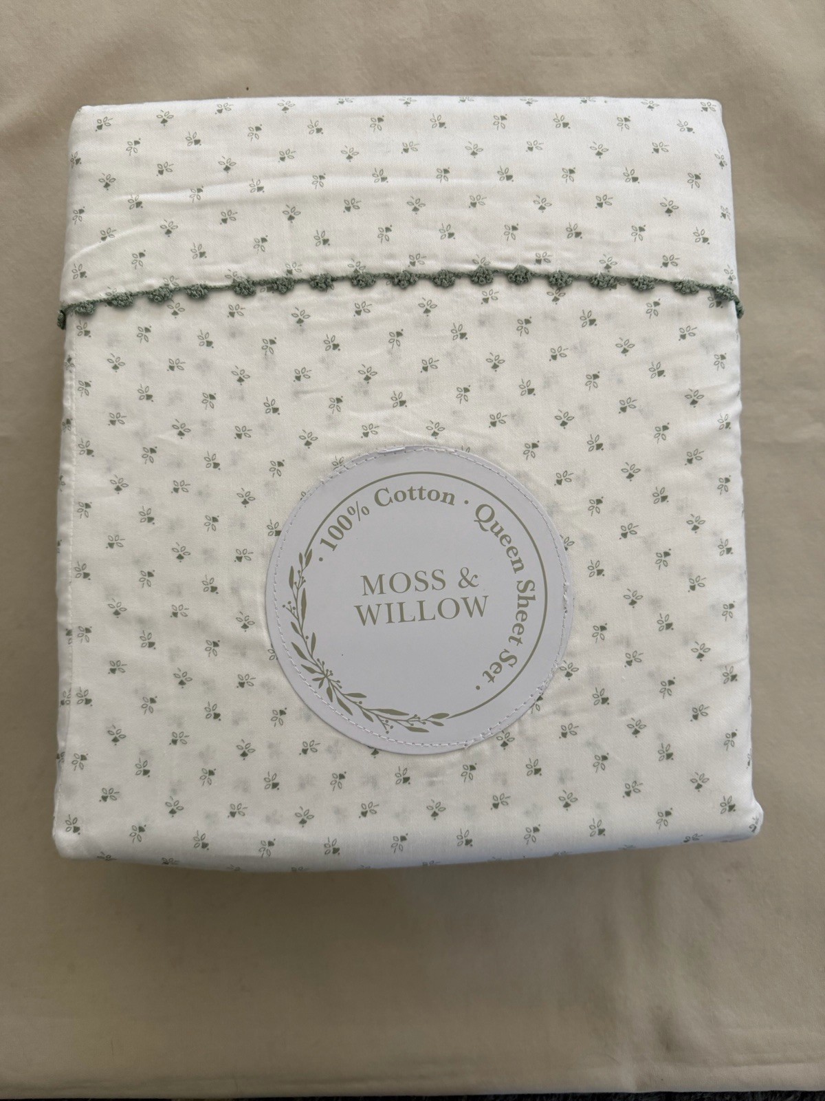 NEW 4pc Moss & Willow Queen Sheet Set Cottage Petite Floral Green & White gallery