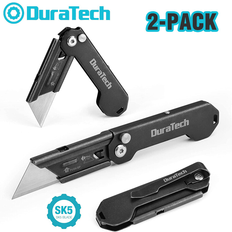 DURATECH 2PC Folding Pocket Utility Knife Set Quick Change Blade EDC Box Cutter