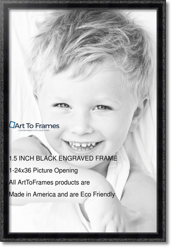ArtToFrames Custom Picture Poster Frame Black Engraved 1.5" Wide Wood gallery