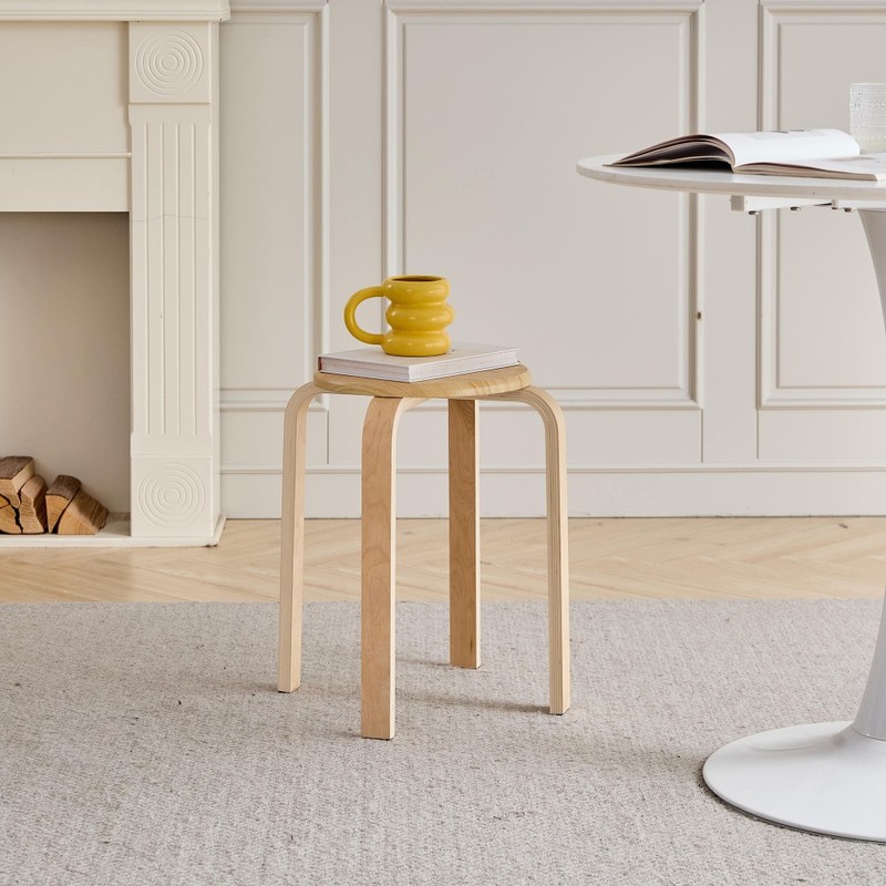 Set of 4 Stackable Stools, Stackable Bentwood Stools, Round Backless Chairs gallery