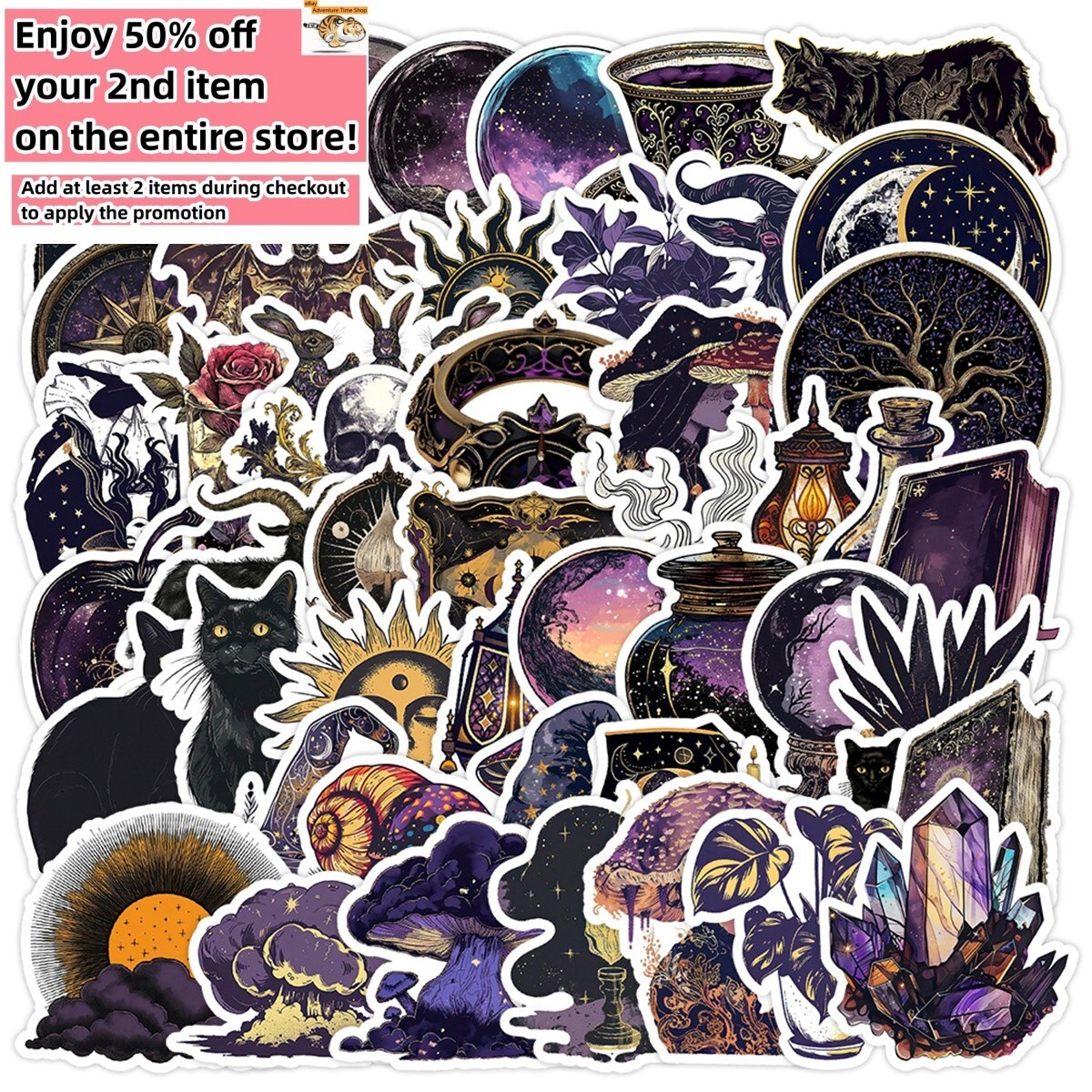 50pcs Waterproof Vinyl Stickers Dark Magic Witch Luggage Phone Laptop Car Window gallery
