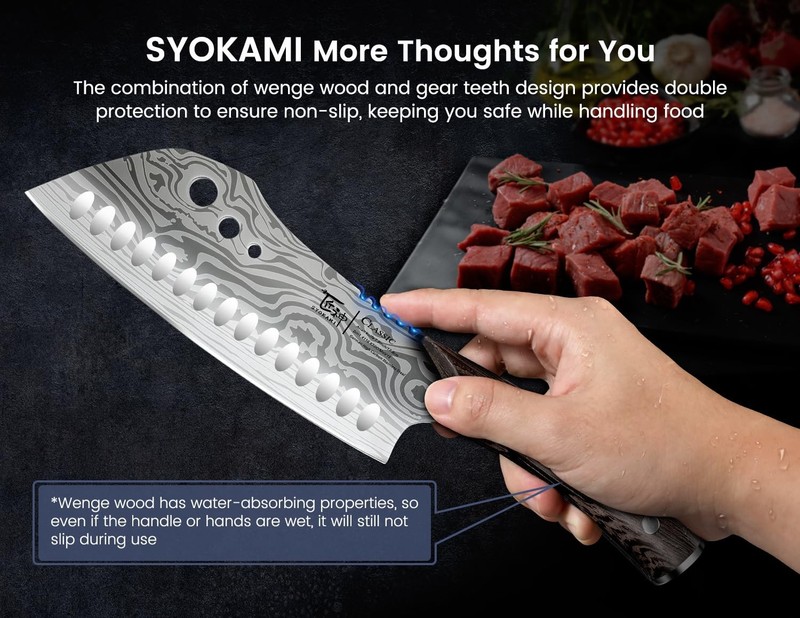 Cleaver Chef Knife with Herb Stripper, 7" Asian Kitchen Knife 3-in-1 Combined... gallery