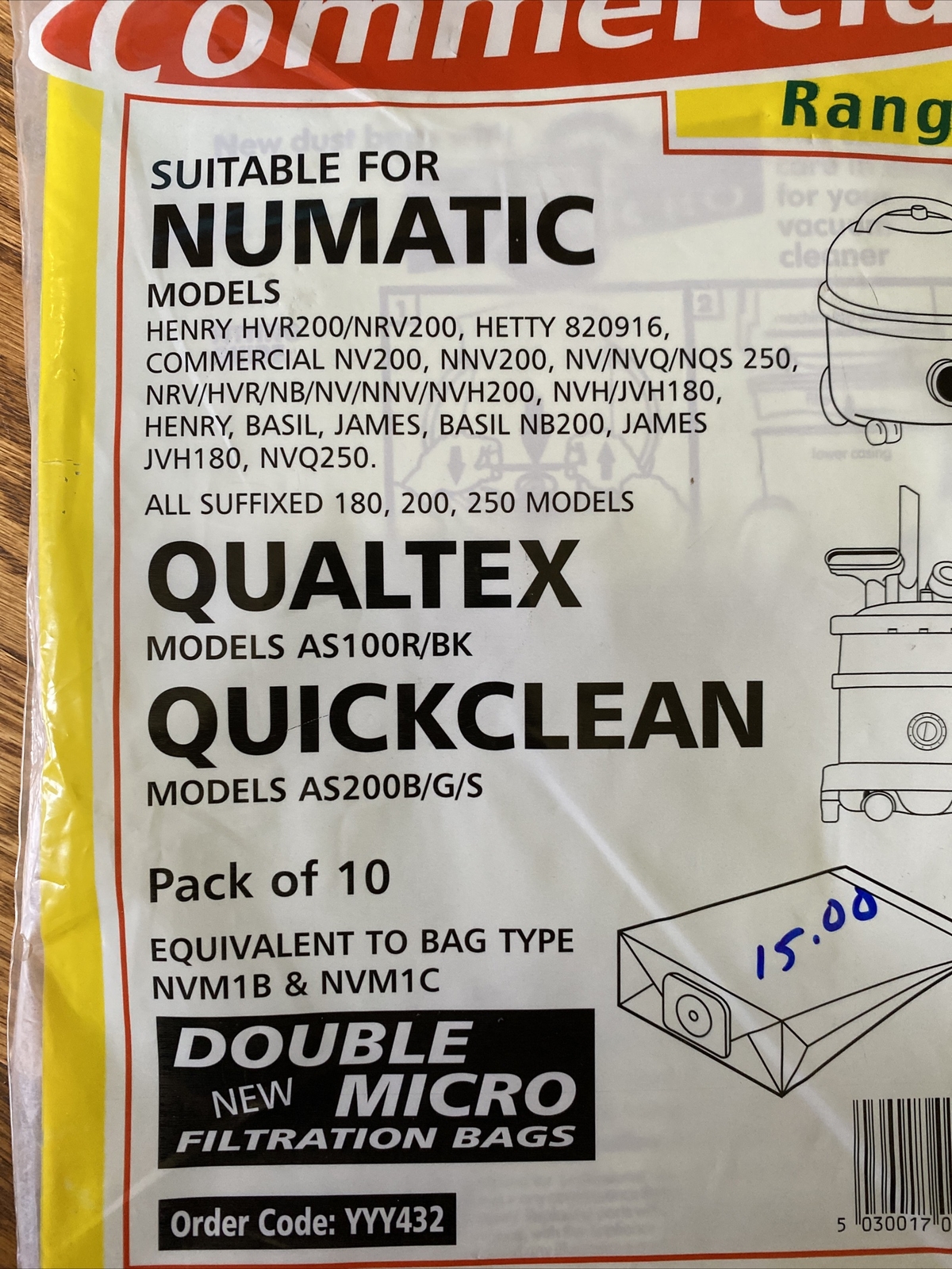 The Commercial Range Vacuum Bags Type NVM1B & NVM1C Pack Of 10 Numatic Qualtex gallery