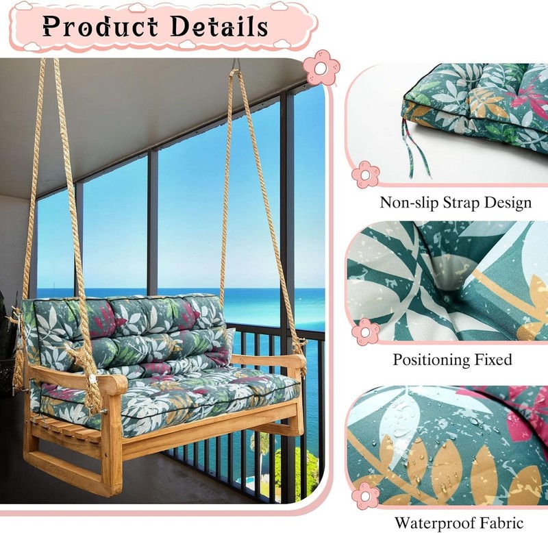 2-3 Seat Swing Replacement Cushion - 40x55in Waterproof Green Flower gallery