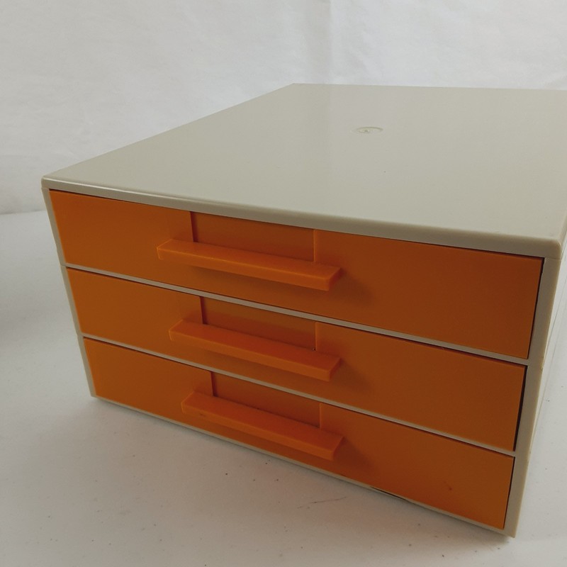 Vintage Hard Plastic Stacking Tray Drawers 3 Slide Out Yellow & Beige Retro MCM gallery