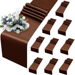 10 Pack Chocolate Brown Satin Table Runners 12×108 Inch Bright Silk Decor