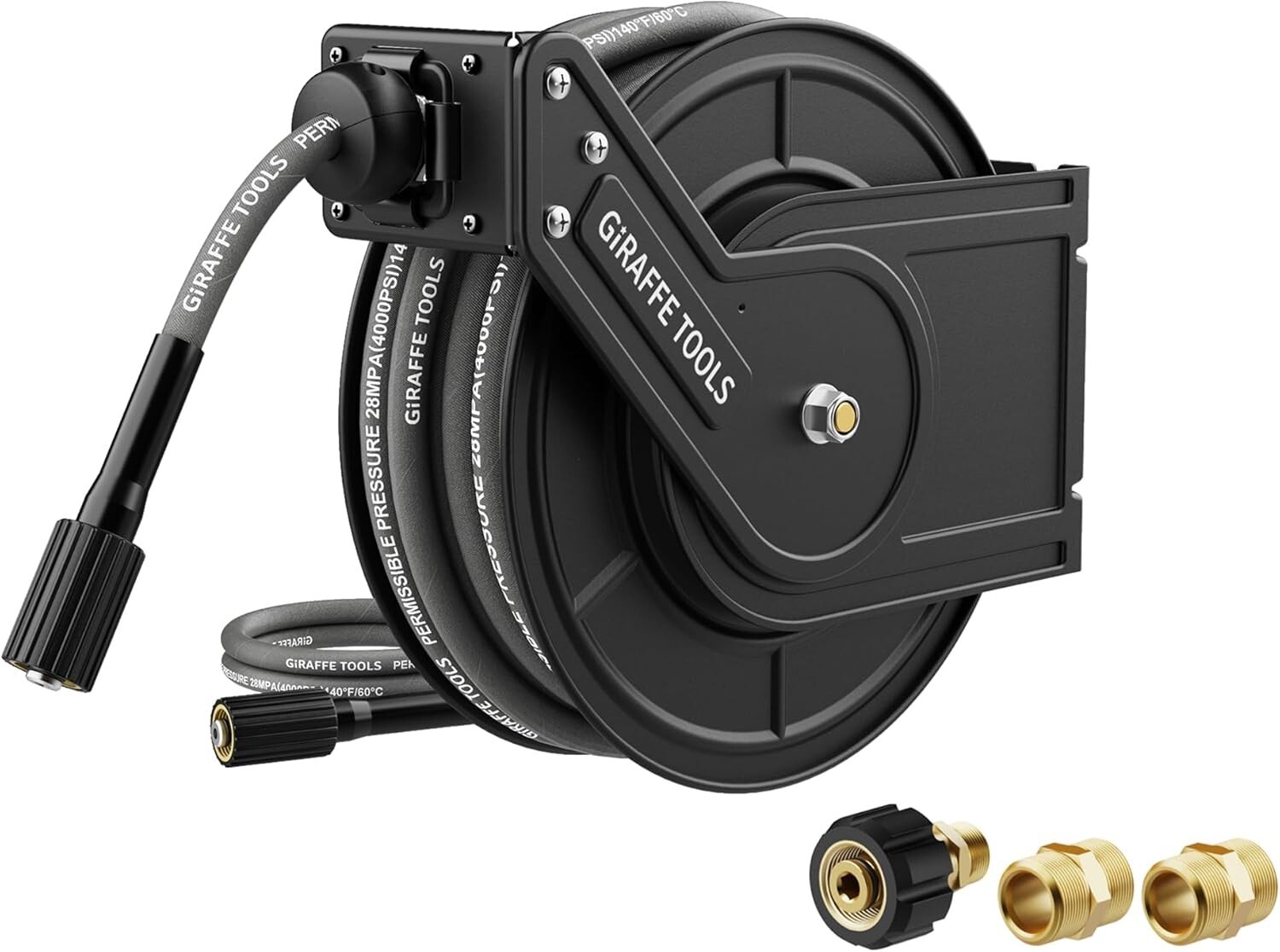 Giraffe Tools Retractable Power Pressure Washer Hose Reel 1/4" x 60 ft, 4000PSI gallery