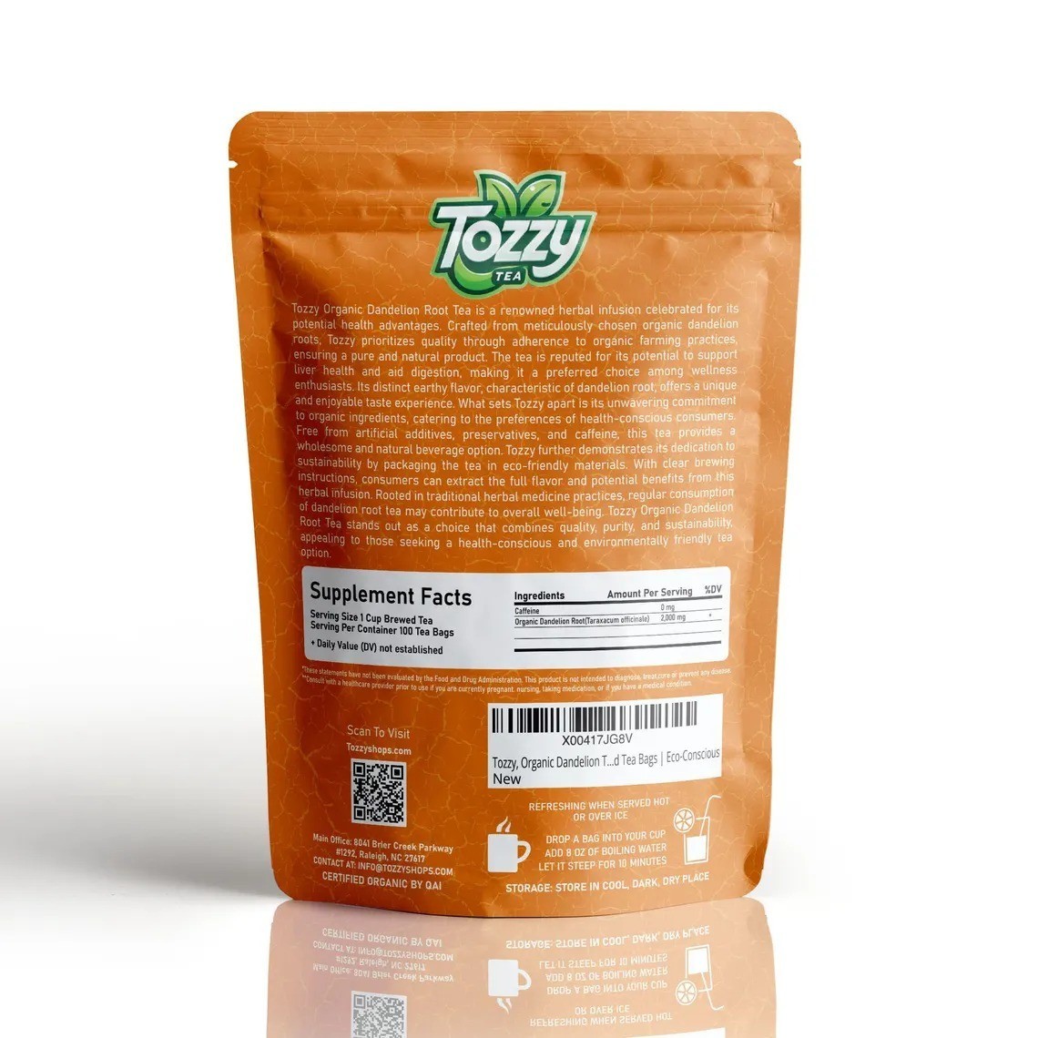 100 Count Organic Dandelion Root Tea - USDA Organic - Plant-Based Pyramid Bags gallery
