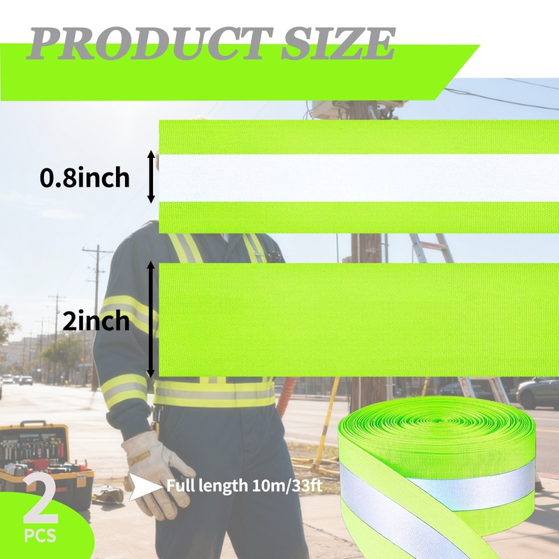2 Rolls 2" x 66ft Reflective Ribbon, High Visibility Tape Green gallery