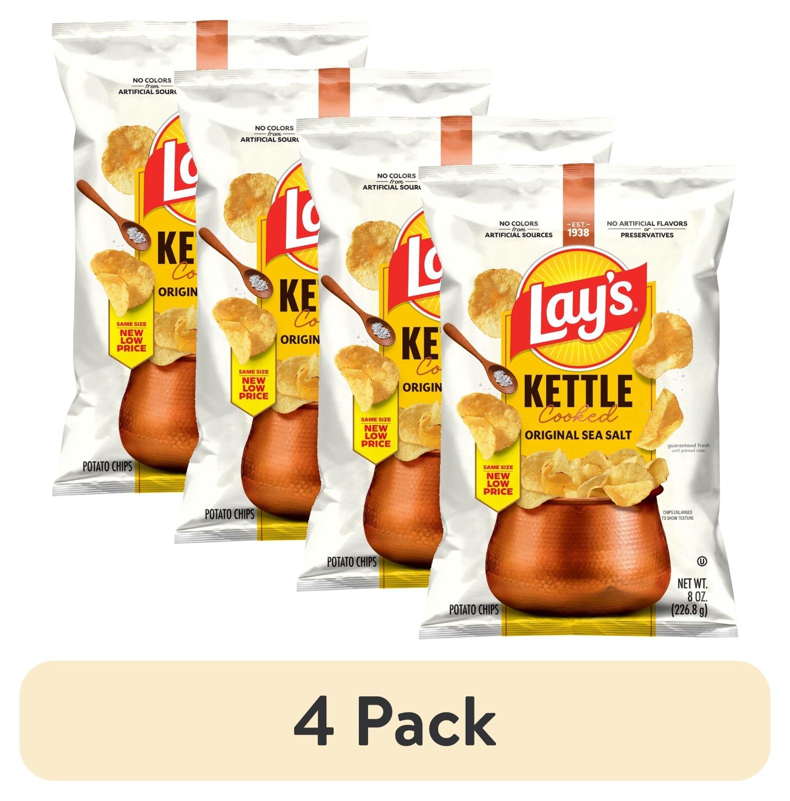 4 pack, Lay’s Original Sea Salt Kettle Cooked Potato Chips Bag, 8 oz. gallery