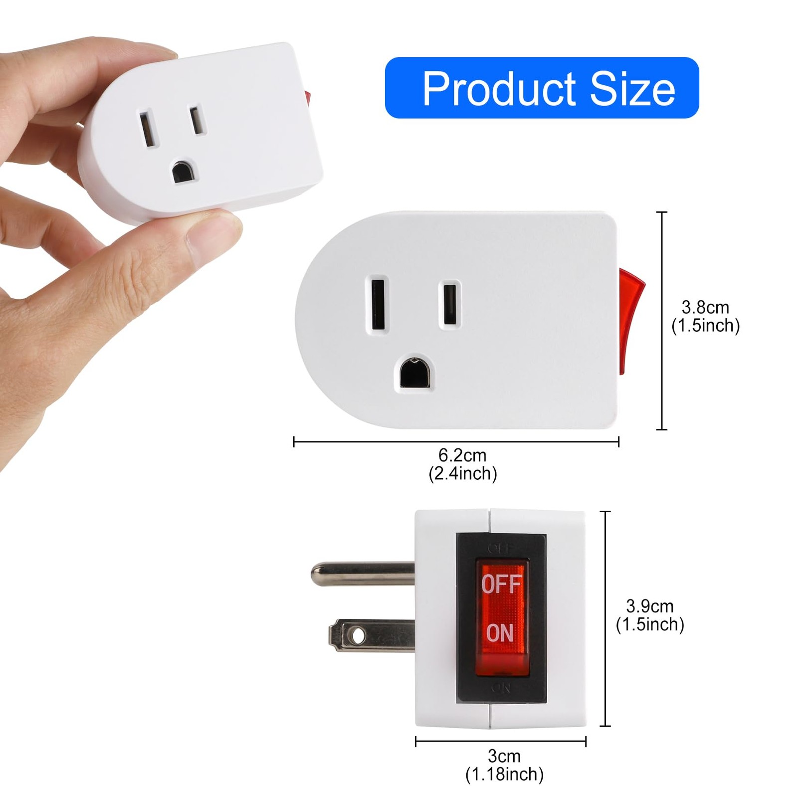 3 Pack 3 Prong Grounded Outlet with On/Off Switch Wall Tap Adapter Power Switch gallery