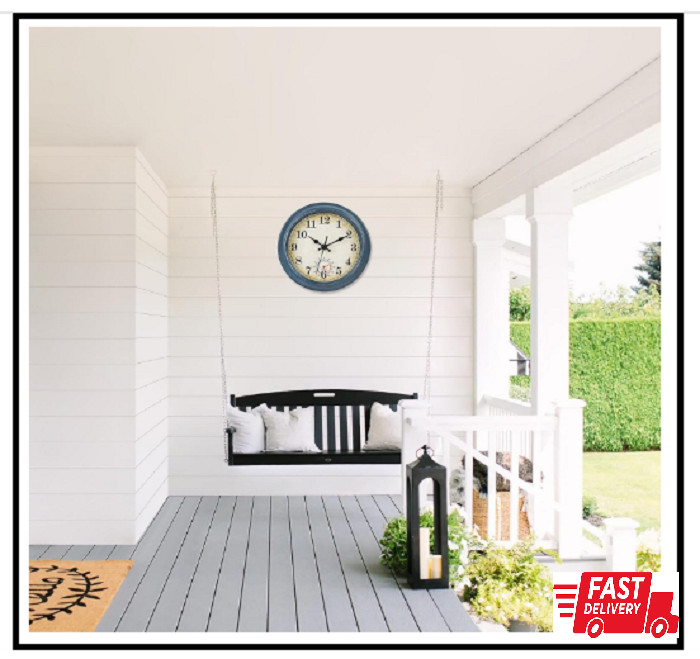 Outdoor Clocks Waterproof with Thermometer Combo Rustic Coastal Beach Wall Clock gallery