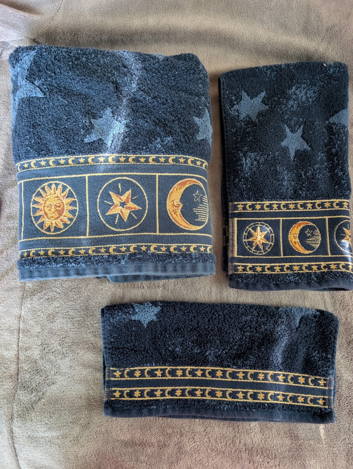 Springmaid Cosmos Navy Blue Celestial Sun Moon Stars 3 Piece Towel Set Y2K gallery