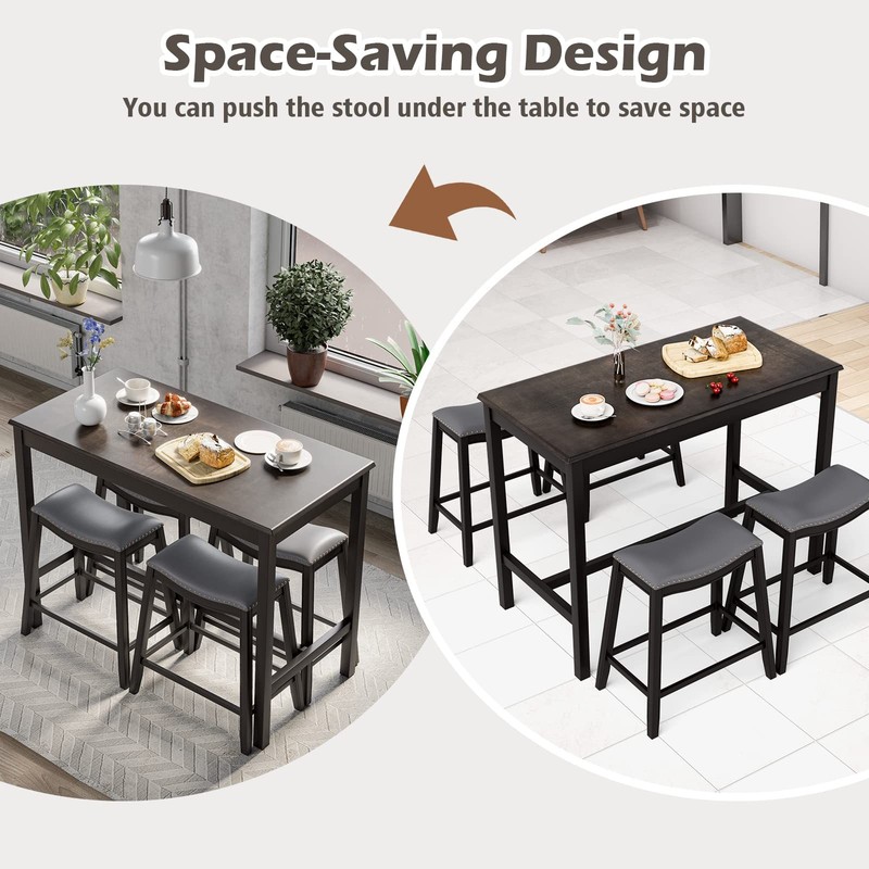 Dining Table Set for 4, Kitchen Counter Height Table w/ 4 Stools, 5 Piece Bis... gallery