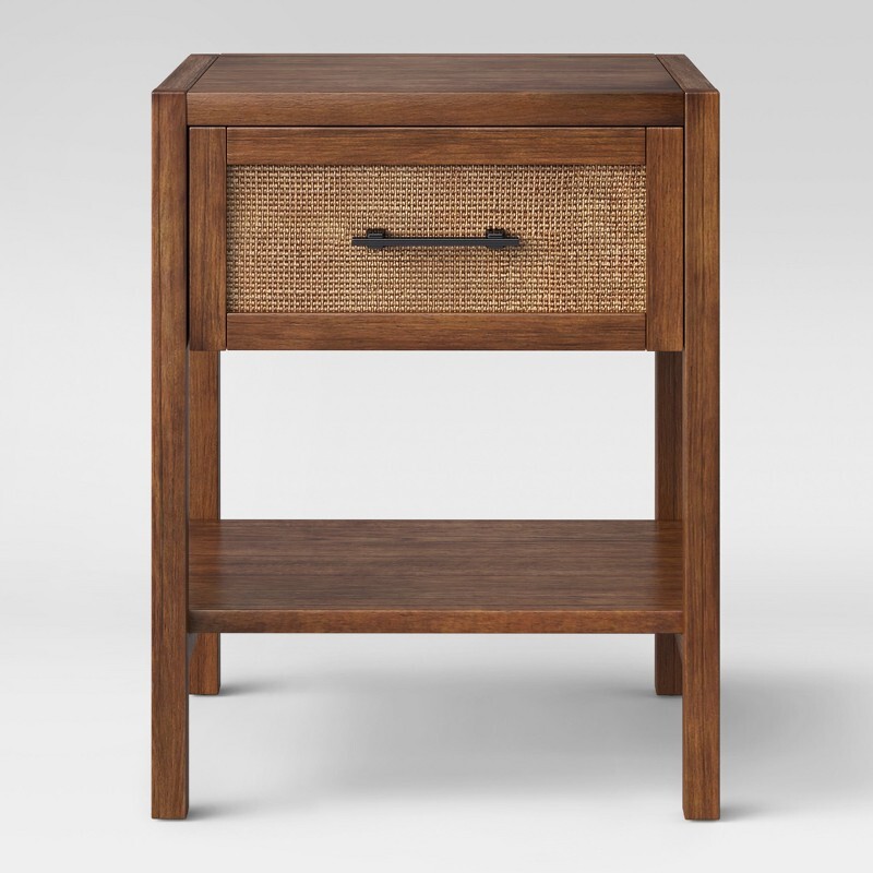 Warwick End Table Rectangular Sturdy Wood-Finish with Drawer Rattan 4 Colors
