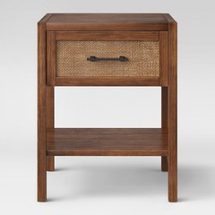 Warwick End Table Rectangular Sturdy Wood-Finish with Drawer Rattan 4 Colors