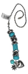 Turquoise & Silver Bead Fan Light Pull Chain with Sun Heart Charms