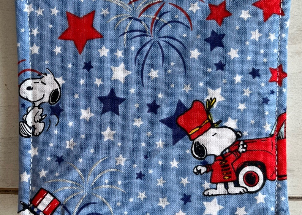 4 Patriotic Snoopy Coasters. Handmade Reversible Square. Stars Fireworks gallery