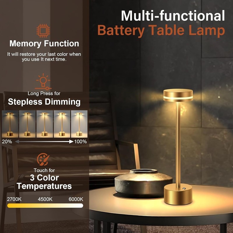 Cordless Table Lamp Portable Battery Powered LED Desk Lamps USB Rechargeable US gallery