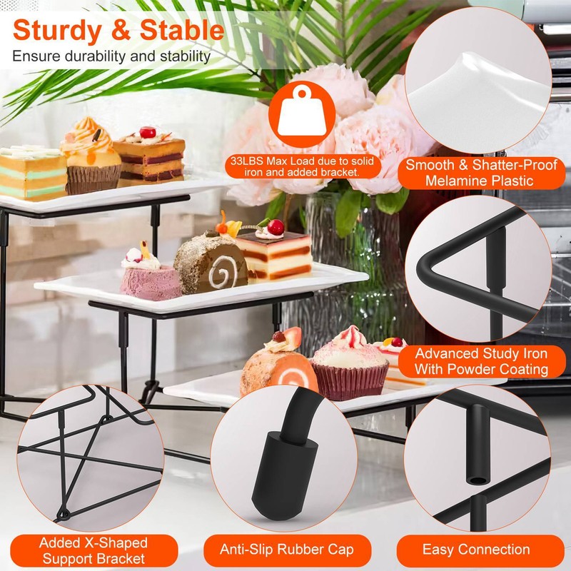 Plastic Serving Tray Dessert Display Stand Dinnerware Rack Platters Metal Stand gallery