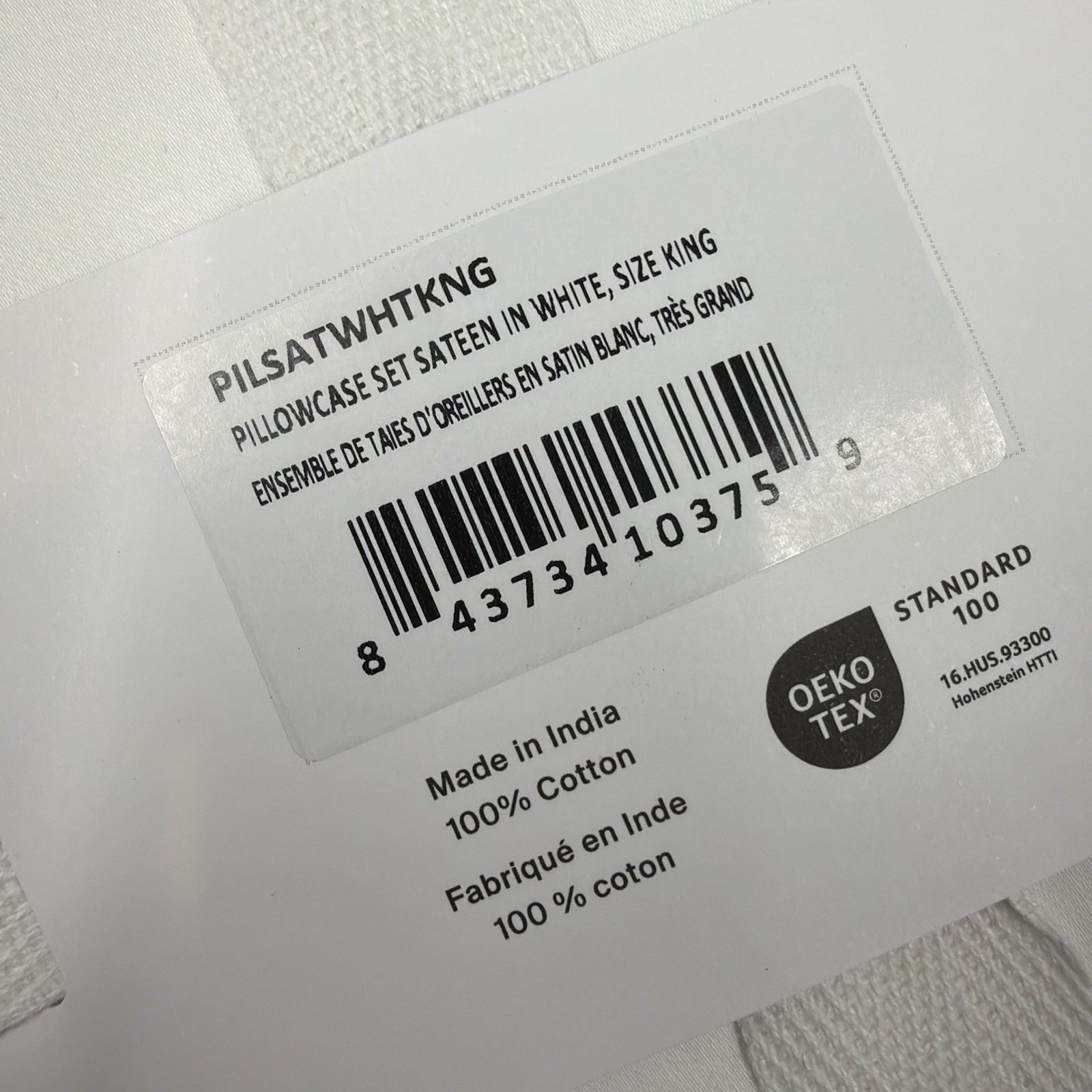Parachute Back Envelope White Pillowcase Set- Cotton Sateen - King gallery