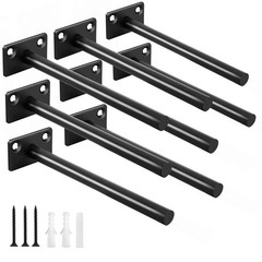 8 Pcs 6″ Black Solid Steel Floating Shelf Bracket Blind Shelf Supports – Hidden
