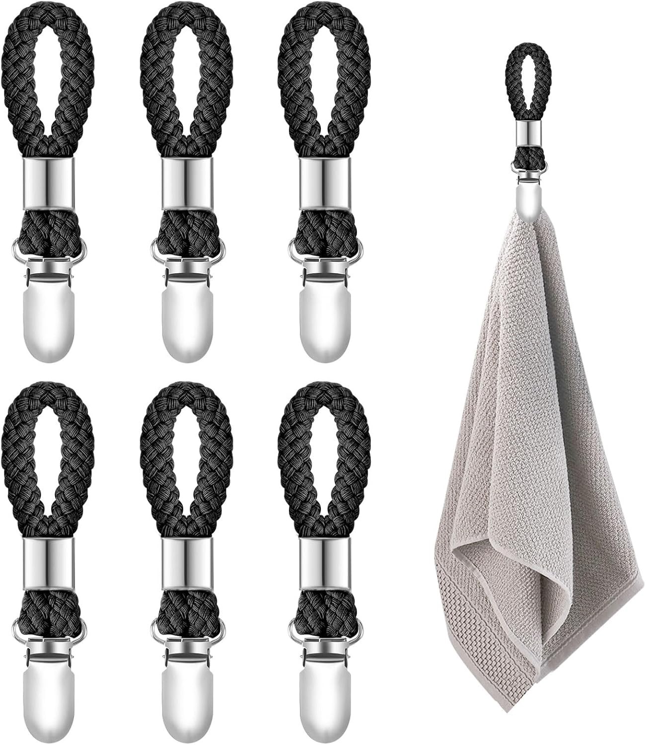 6Pcs Kitchen Towel Clips, Metal Clips for Hanging with Braided Cotton Loop, K... gallery