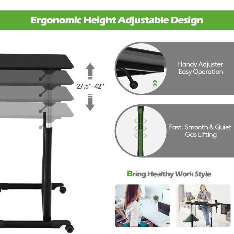 Height Adjustable Computer Desk Sit to Stand Rolling Table Black gallery