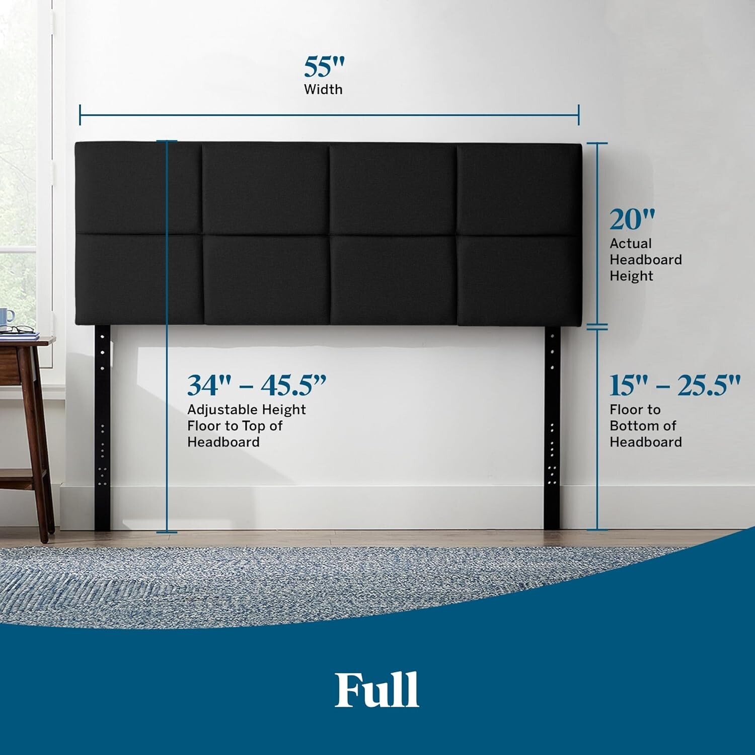 Lucid Mid-Rise Square Upholstered Headboard Attached Frame Wall Mount FULL XL gallery