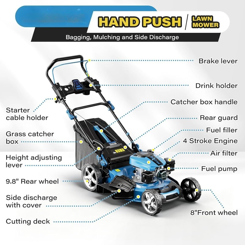 21“ Cutting Deck 201cc 4-Cycle Engine 7 Levels 3-in-1 Gas Powered Push Lawnmower gallery