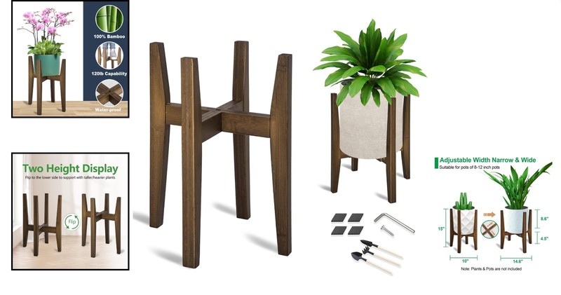 Sturdy Adjustable Plant Stand in Walnut - Fits 8-12 Inch Pots - 120 LB Capacity gallery