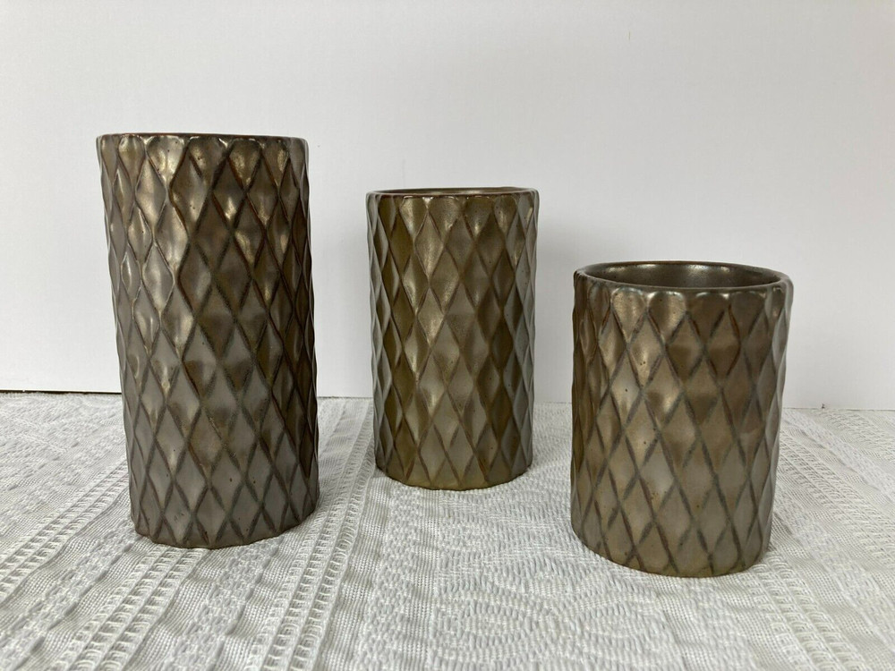3 Pc PartyLite Ceramic Elevated 6, 5, & 4" Tealight Candle Holder Trio P99002 EX