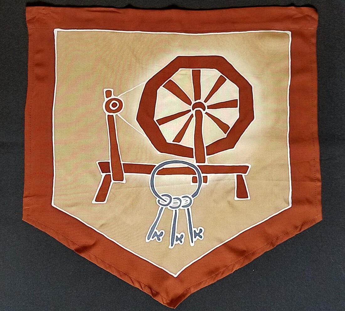 Frigga Spinning Wheel Flag - Viking, Odin, Norse, Keys, Asatru. Batik Rayon gallery