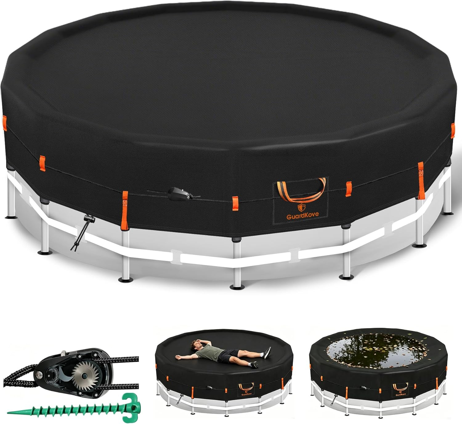 12Ft round Pool Cover [2026 Upgraded 4-Way Windproof System] - 500D One-Piece Te gallery