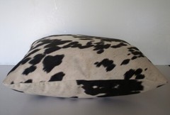 TWO rectangle cowhide beige brown black white rectangle lumbar pillows western