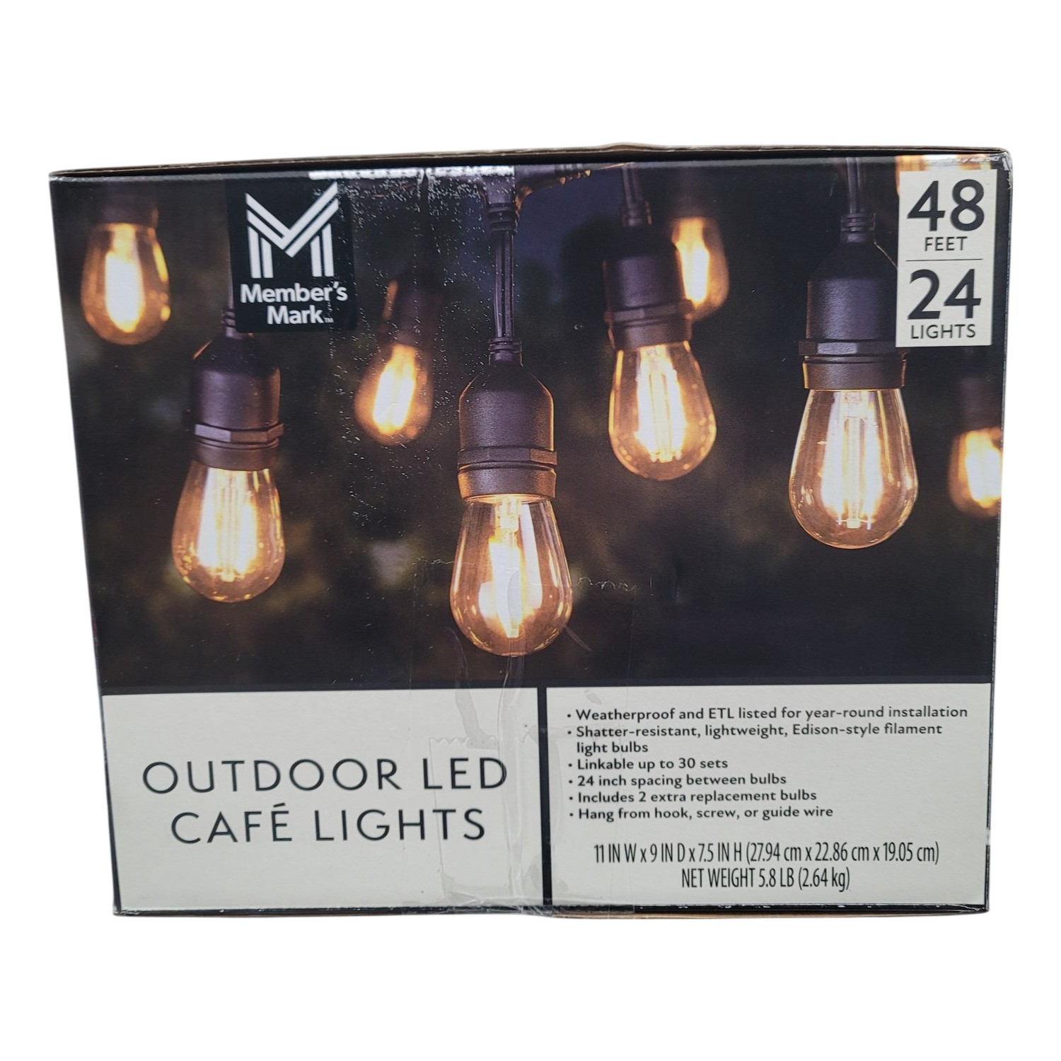 Member's Mark 48' Outdoor LED Café String Lights, 24 Bulbs gallery
