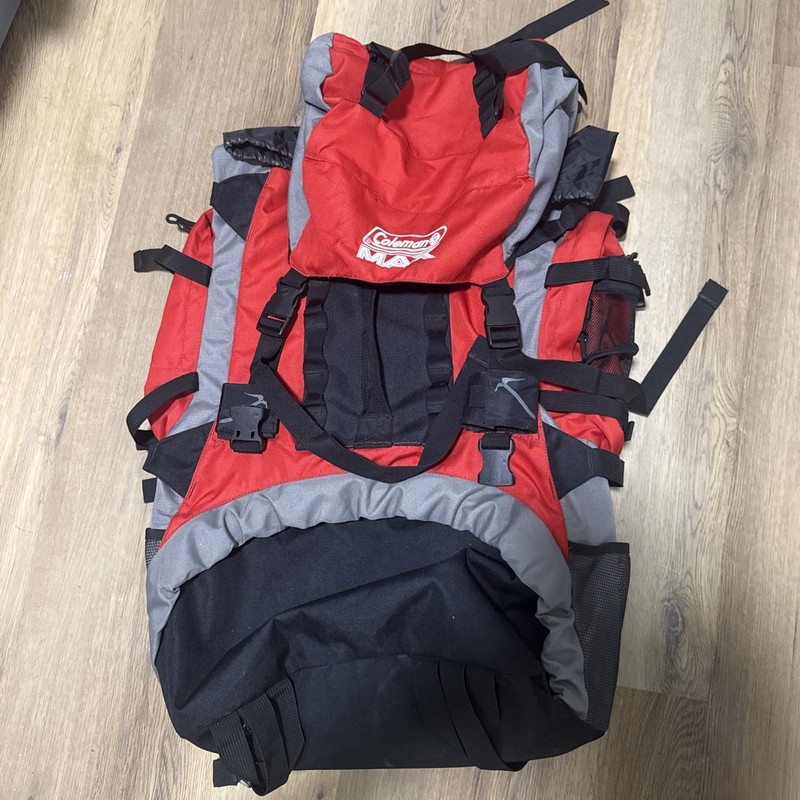 Coleman Max Internal Frame Hiking Backpack Red Black Gray Camping Tactical