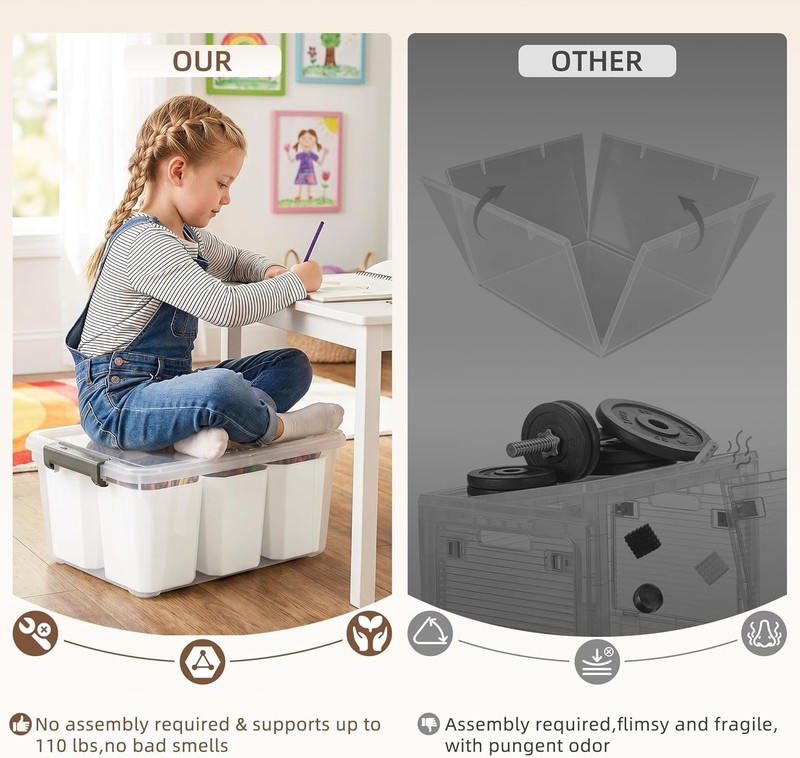 Multipurpose 17 QT Clear Storage Bin with Detachable Inserts & Lift-Off Lid gallery