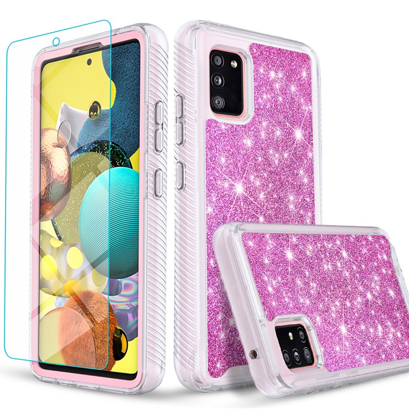 For Samsung Galaxy A02S Phone Case Cover Glitter Diamond+ Tempered Glass Screen gallery