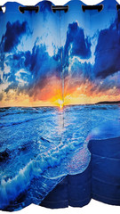 Ocean Beach Theme Sunset Waves Ocean Blackout Drapes Grommets 26Wx63H