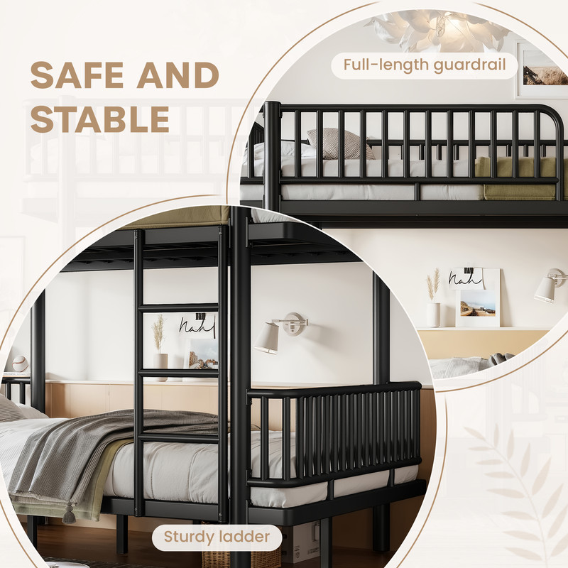 Full over Full/Queen over Queen Bunk Bed w/Ladders & Guardrails Metal Bunk Bed gallery